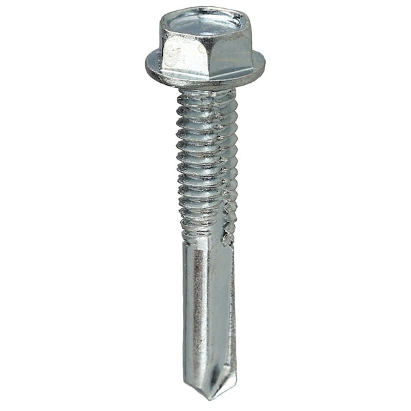 Self-Drilling Screw, #12-14 x 1-1/4 in, Zinc Plated Steel Flange Hex Head External Hex Drive
